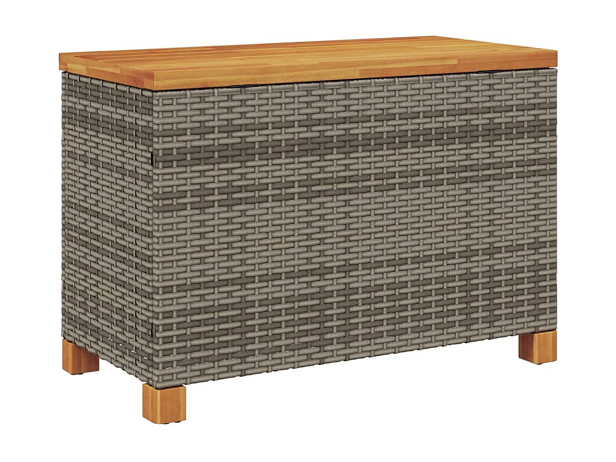 Contenitore Giardino Grigio 80x40x48 cm Polyrattan Legno Acacia