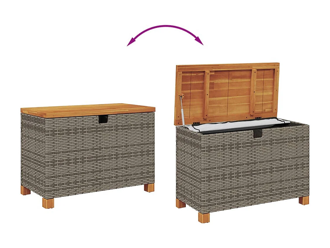 Contenitore Giardino Grigio 80x40x48 cm Polyrattan Legno Acacia