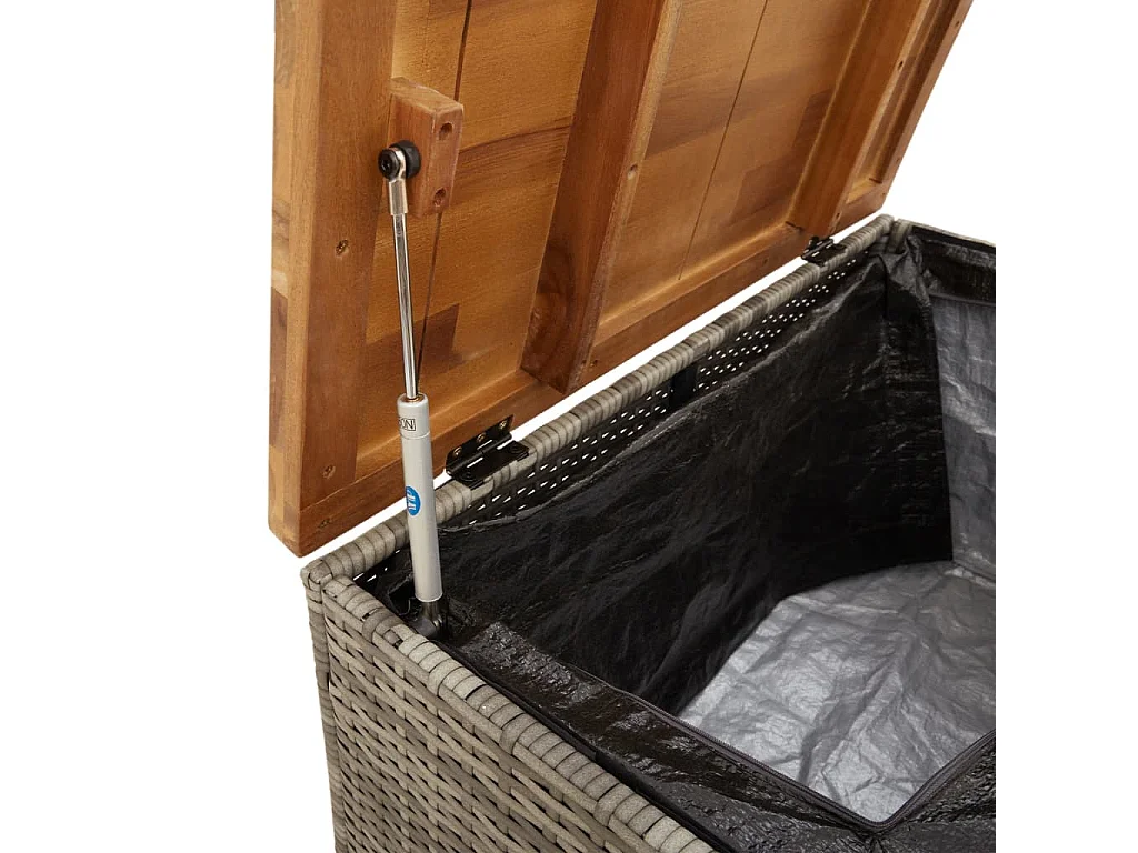 Contenitore Giardino Grigio 80x40x48 cm Polyrattan Legno Acacia