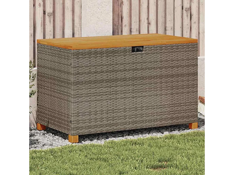 Gartentruhe Grau 110x55x63 cm Poly Rattan Akazienholz