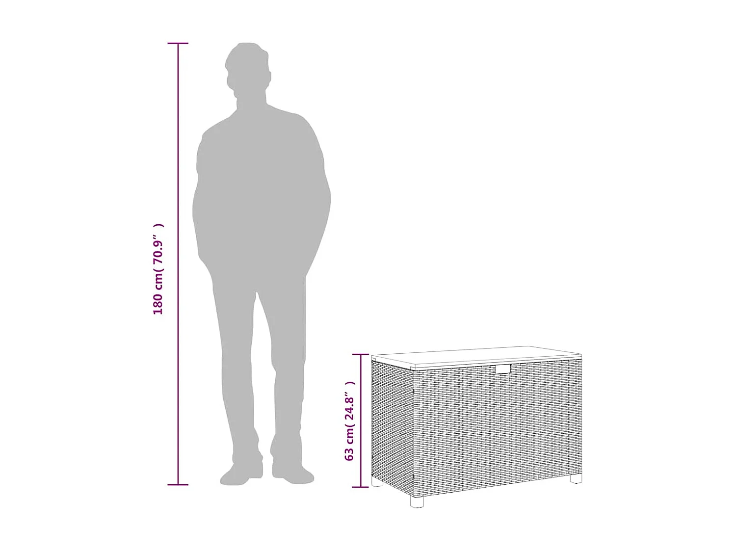 Gartentruhe Grau 110x55x63 cm Poly Rattan Akazienholz