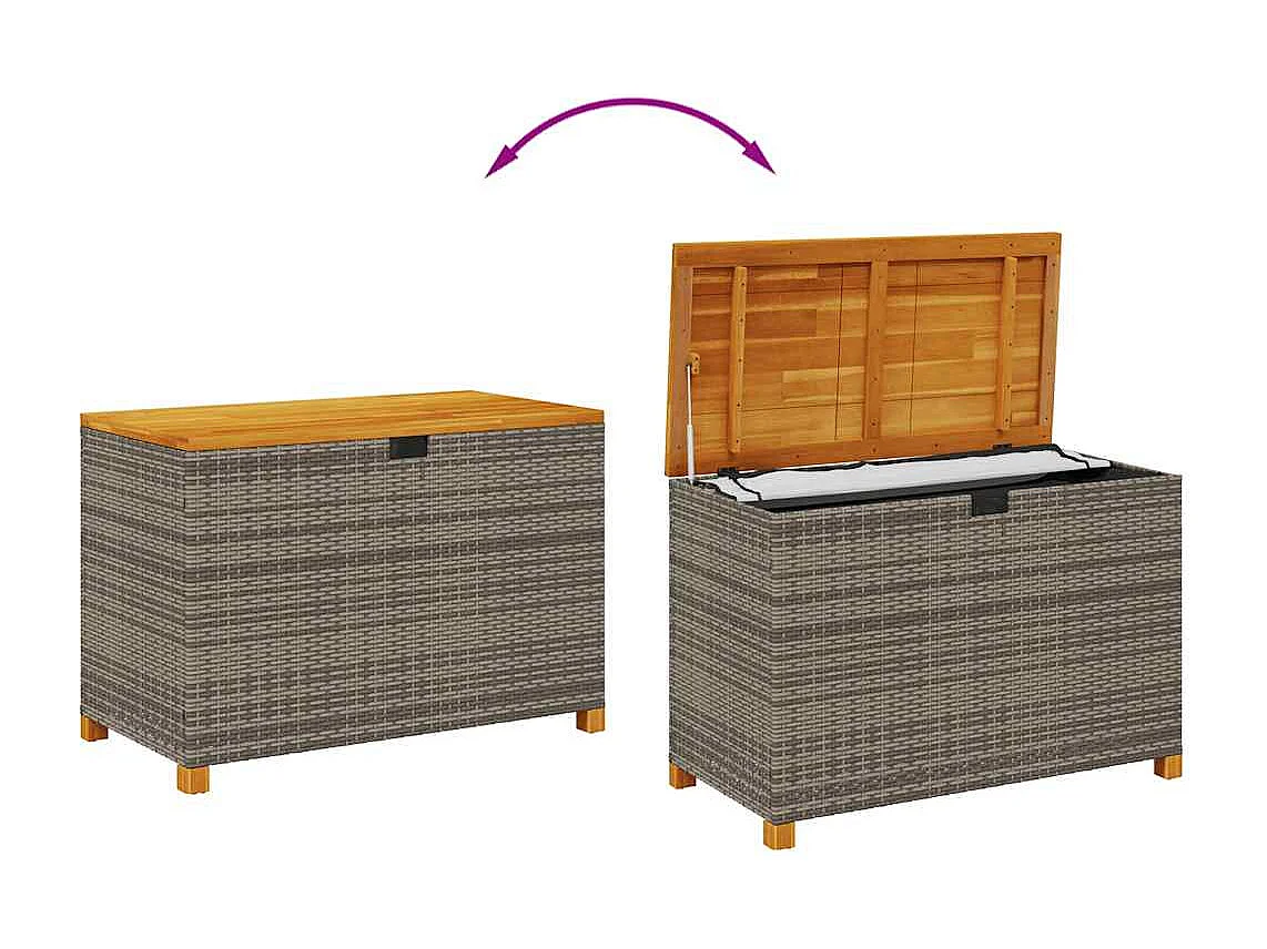 Gartentruhe Grau 110x55x63 cm Poly Rattan Akazienholz