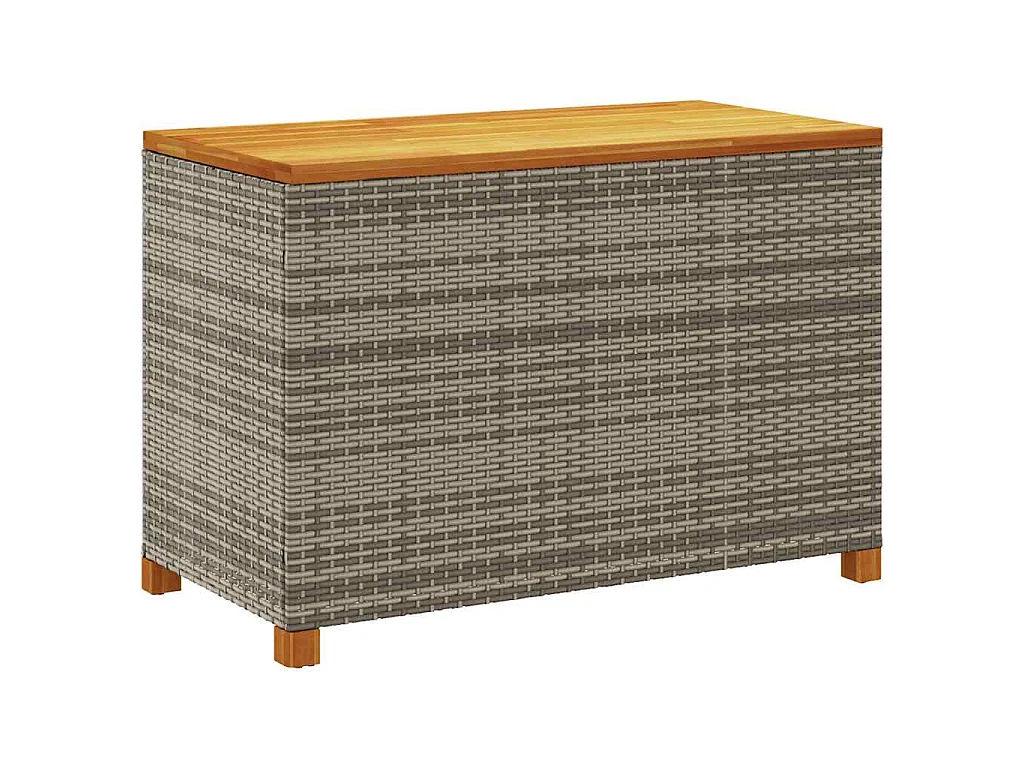 Contenitore Giardino Grigio 110x55x63cm Polyrattan Legno Acacia