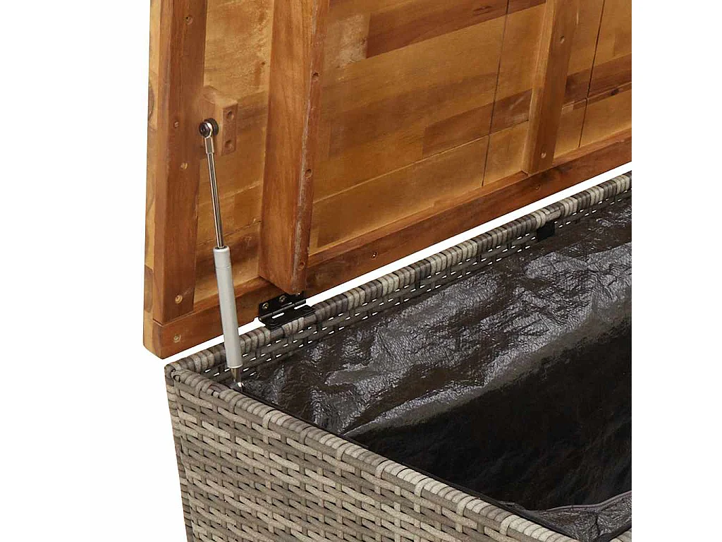 Contenitore Giardino Grigio 110x55x63cm Polyrattan Legno Acacia