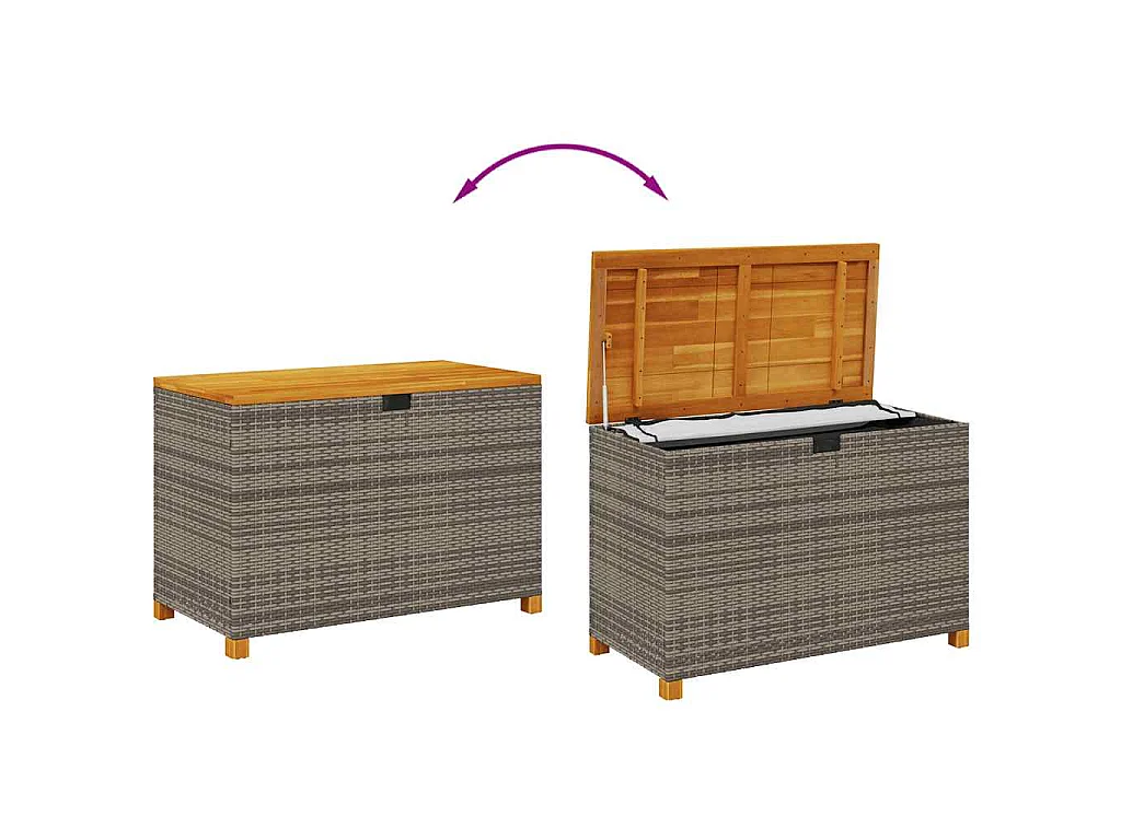 Contenitore Giardino Grigio 110x55x63cm Polyrattan Legno Acacia