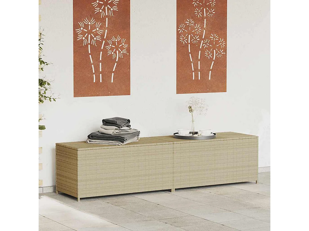 Boîte de rangement de jardin mélange beige 469L résine tressée