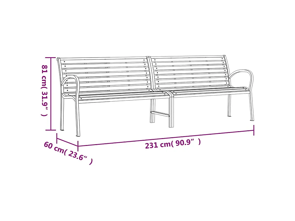 Panca da Giardino Doppia 231 cm in Acciaio e WPC