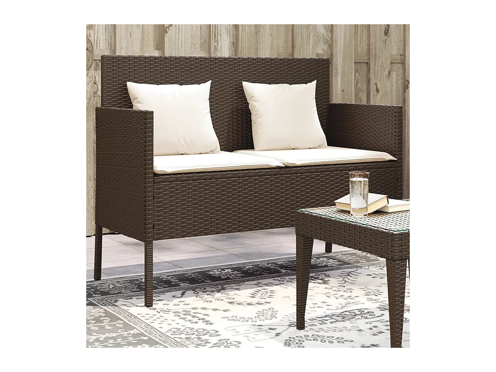Tuinbank met kussens poly rattan bruin