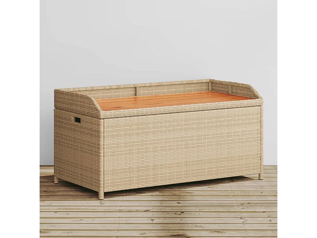 Opbergbankje 100x50x52 cm poly rattan acaciahout gemengd beige