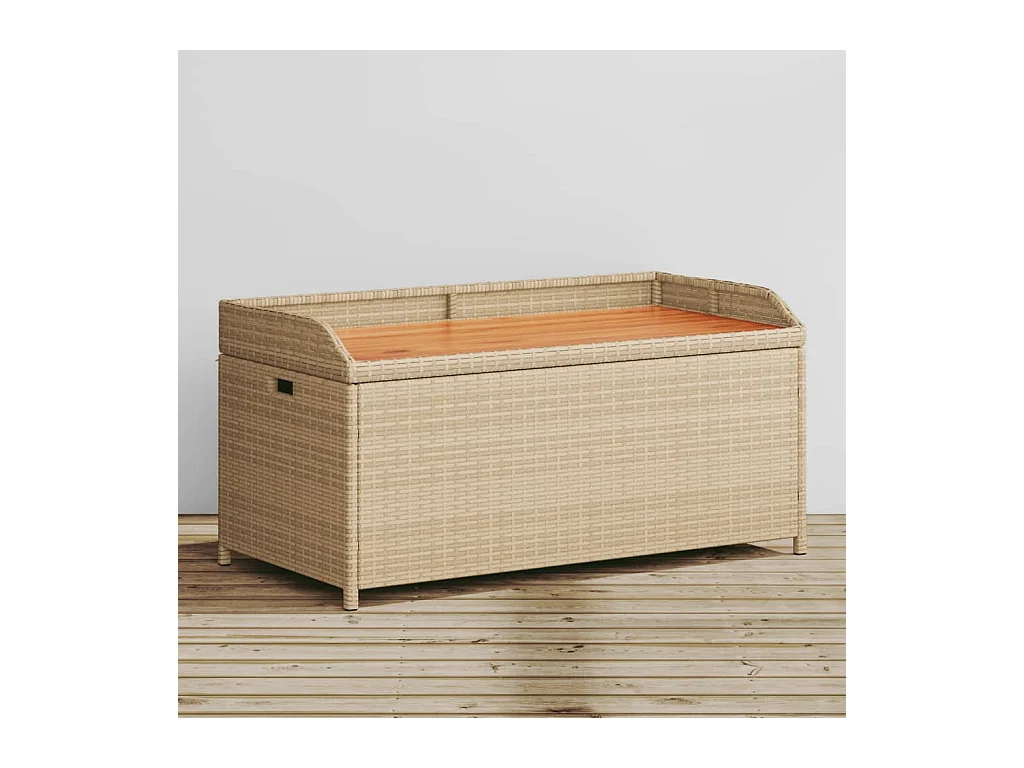 Banc de rangement mélange beige résine tressée et bois d'acacia