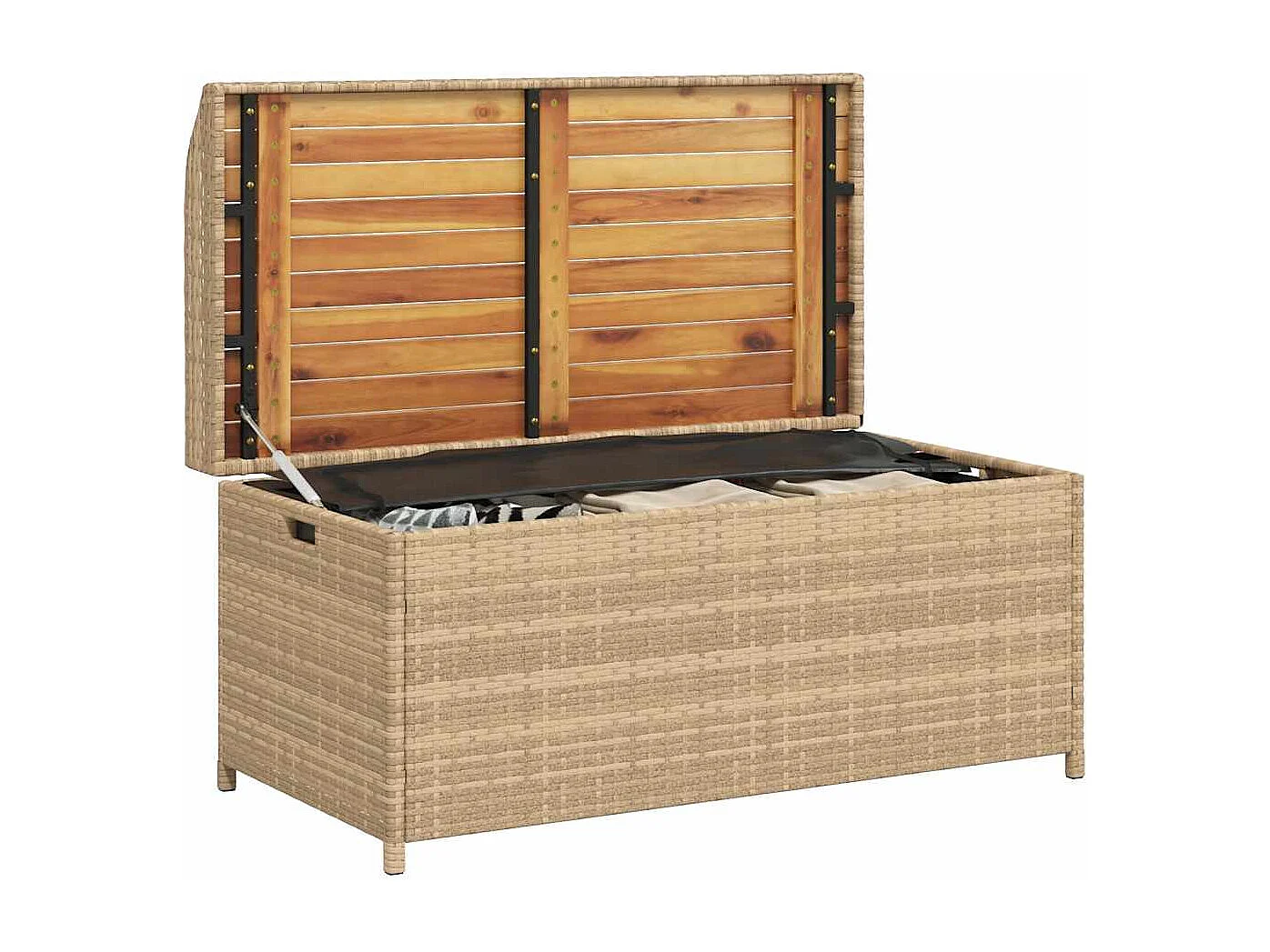 Bank mit Stauraum Beige 100x50x52 cm Poly Rattan Akazienholz