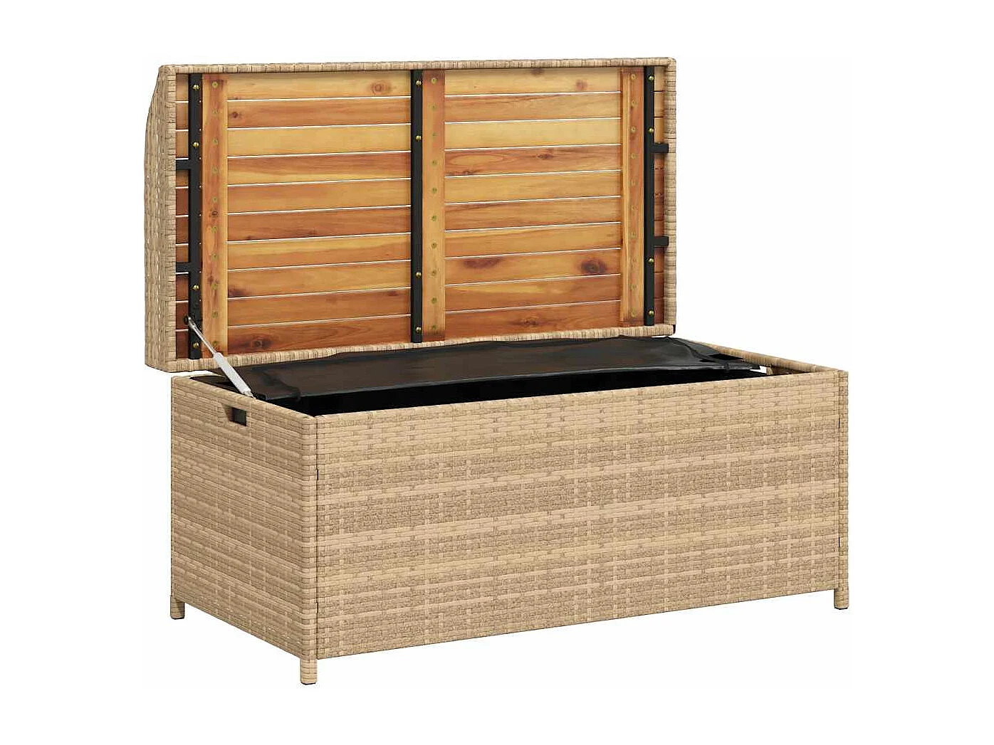 Bank mit Stauraum Beige 100x50x52 cm Poly Rattan Akazienholz