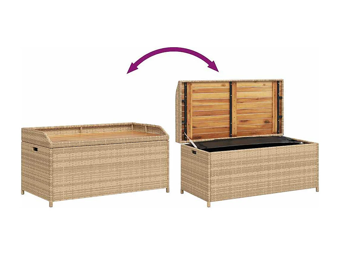 Bank mit Stauraum Beige 100x50x52 cm Poly Rattan Akazienholz