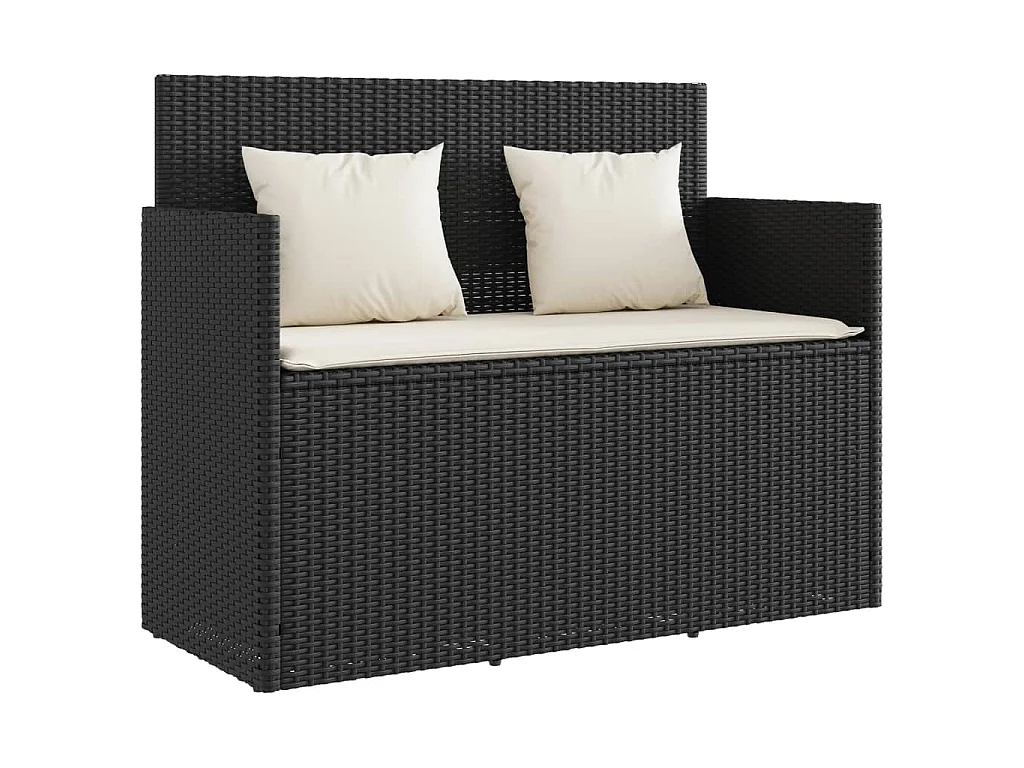 Panca da Giardino con Cuscini Nera in Polyrattan