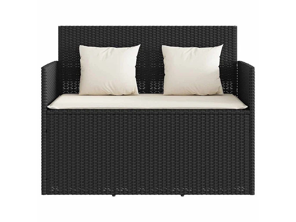 Panca da Giardino con Cuscini Nera in Polyrattan