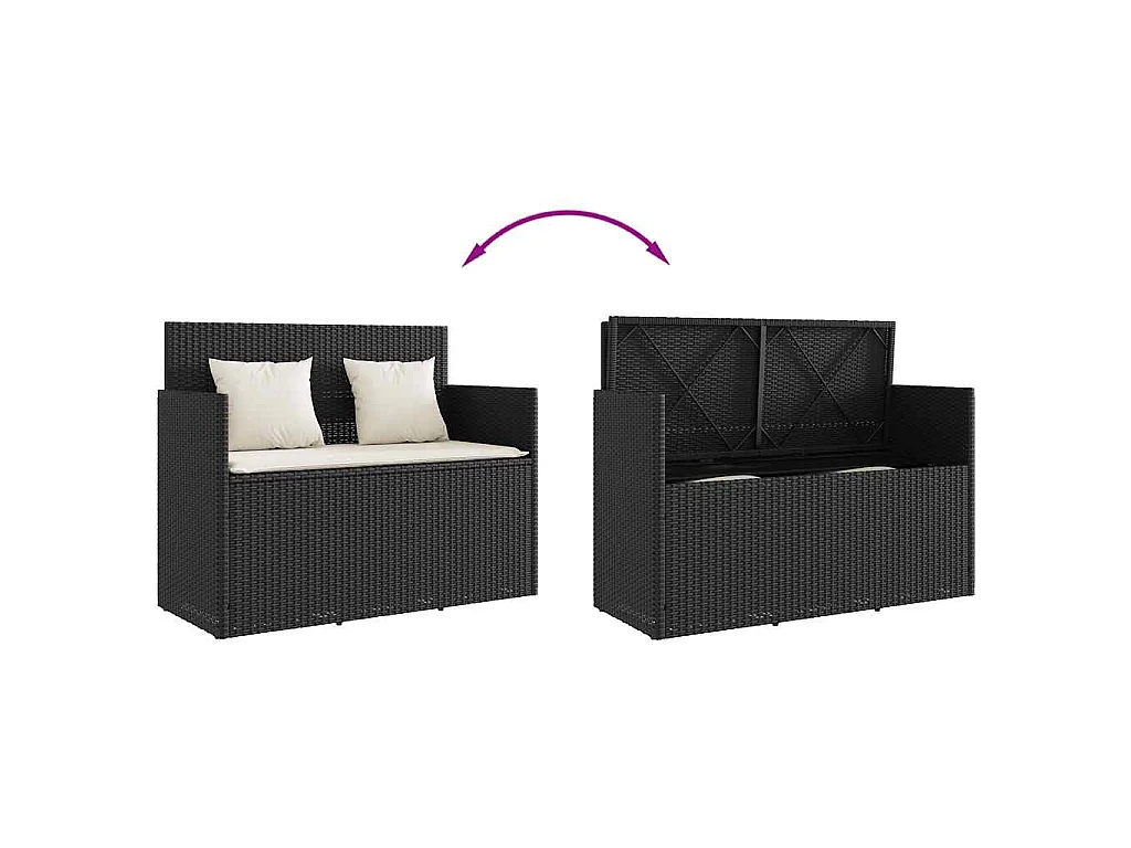 Panca da Giardino con Cuscini Nera in Polyrattan