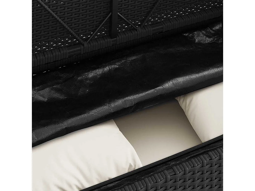 Panca da Giardino con Cuscini Nera in Polyrattan