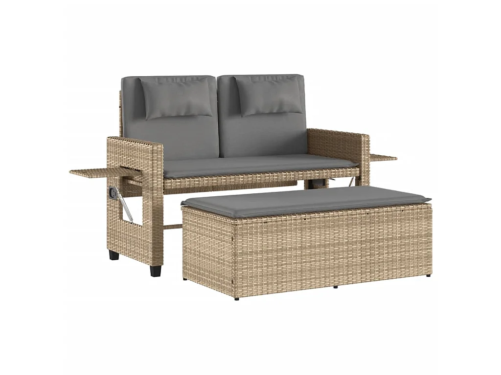 Panca Reclinabile da Giardino con Cuscini Beige in Polyrattan