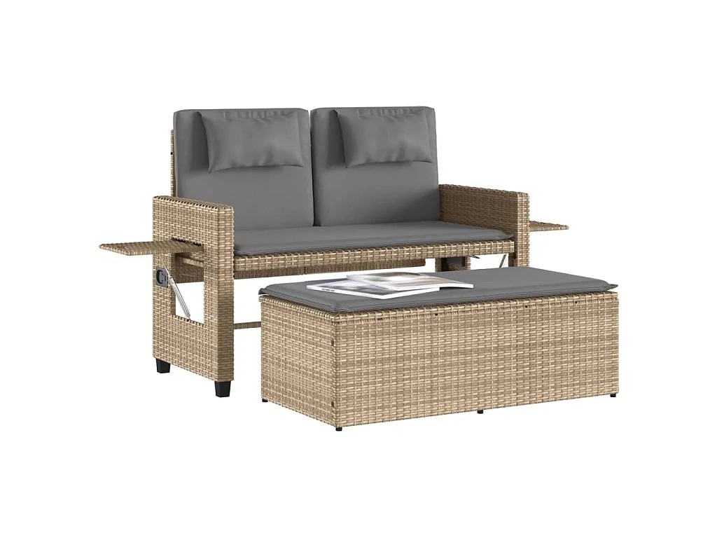 Panca Reclinabile da Giardino con Cuscini Beige in Polyrattan