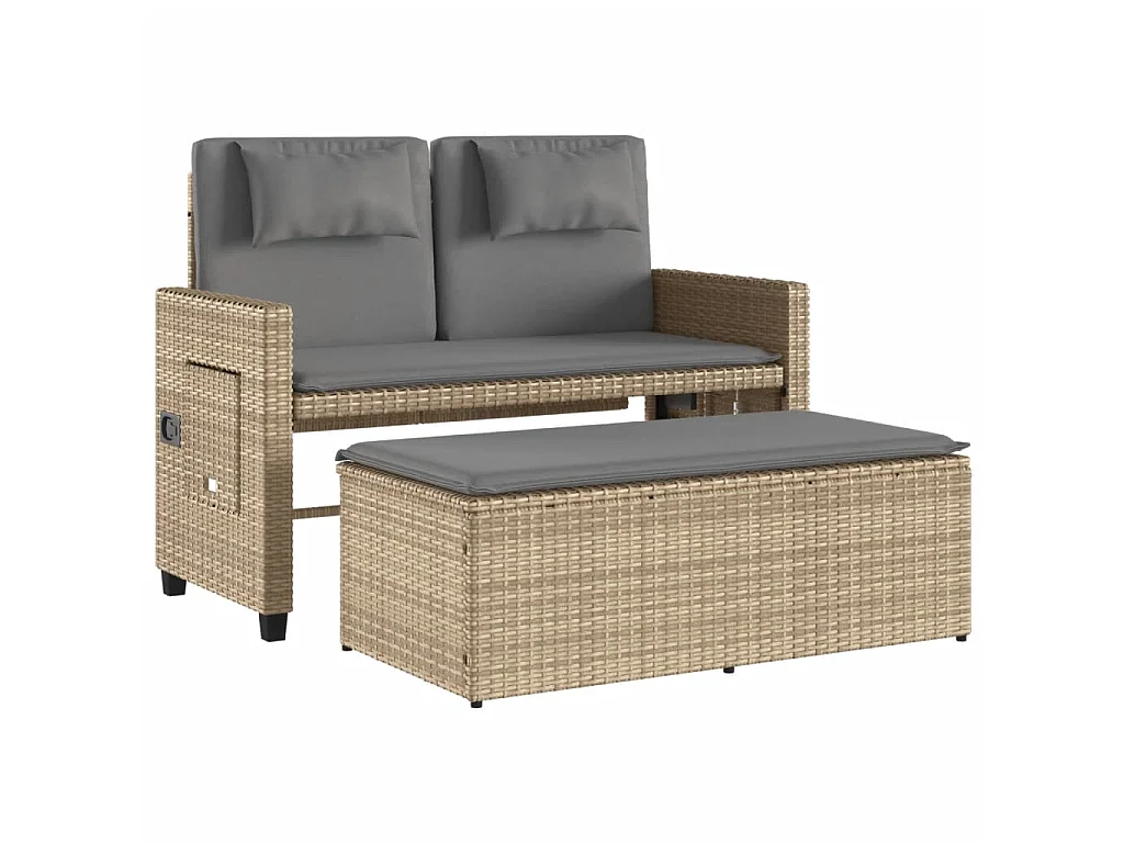 Panca Reclinabile da Giardino con Cuscini Beige in Polyrattan