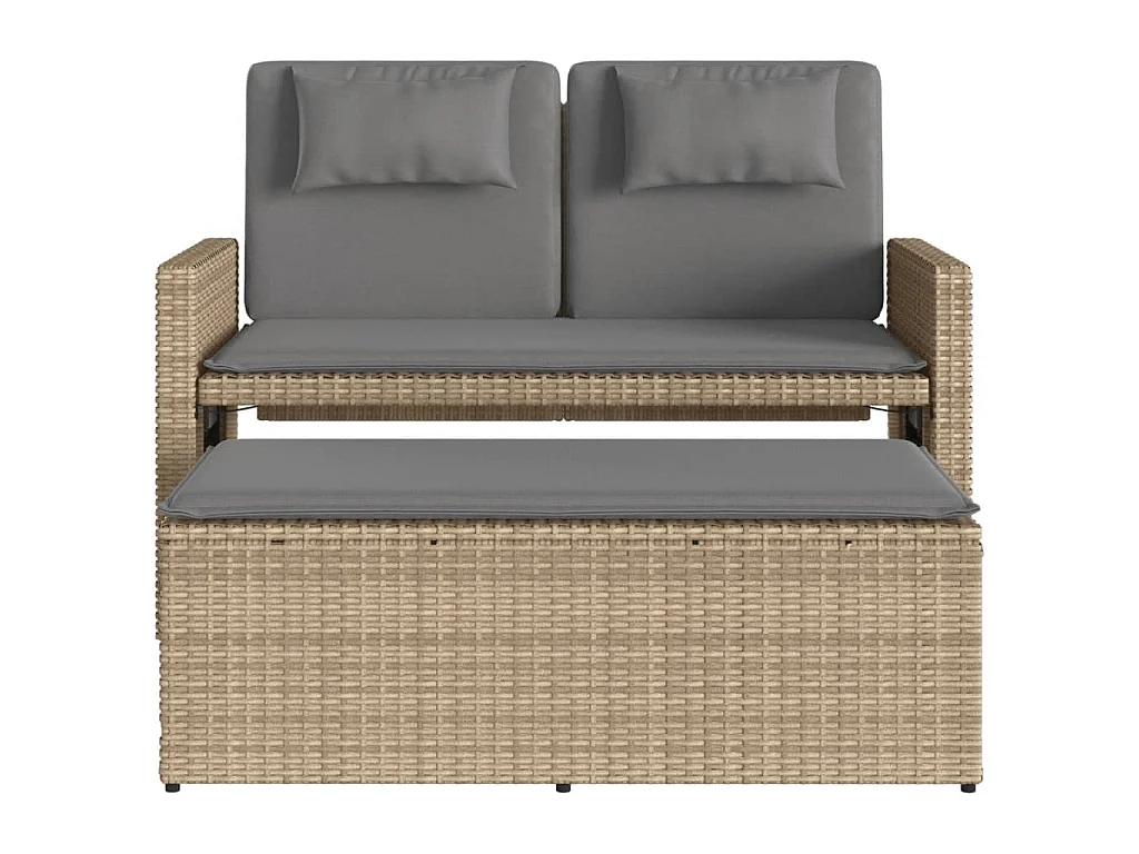 Panca Reclinabile da Giardino con Cuscini Beige in Polyrattan