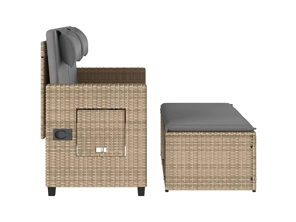Panca Reclinabile da Giardino con Cuscini Beige in Polyrattan