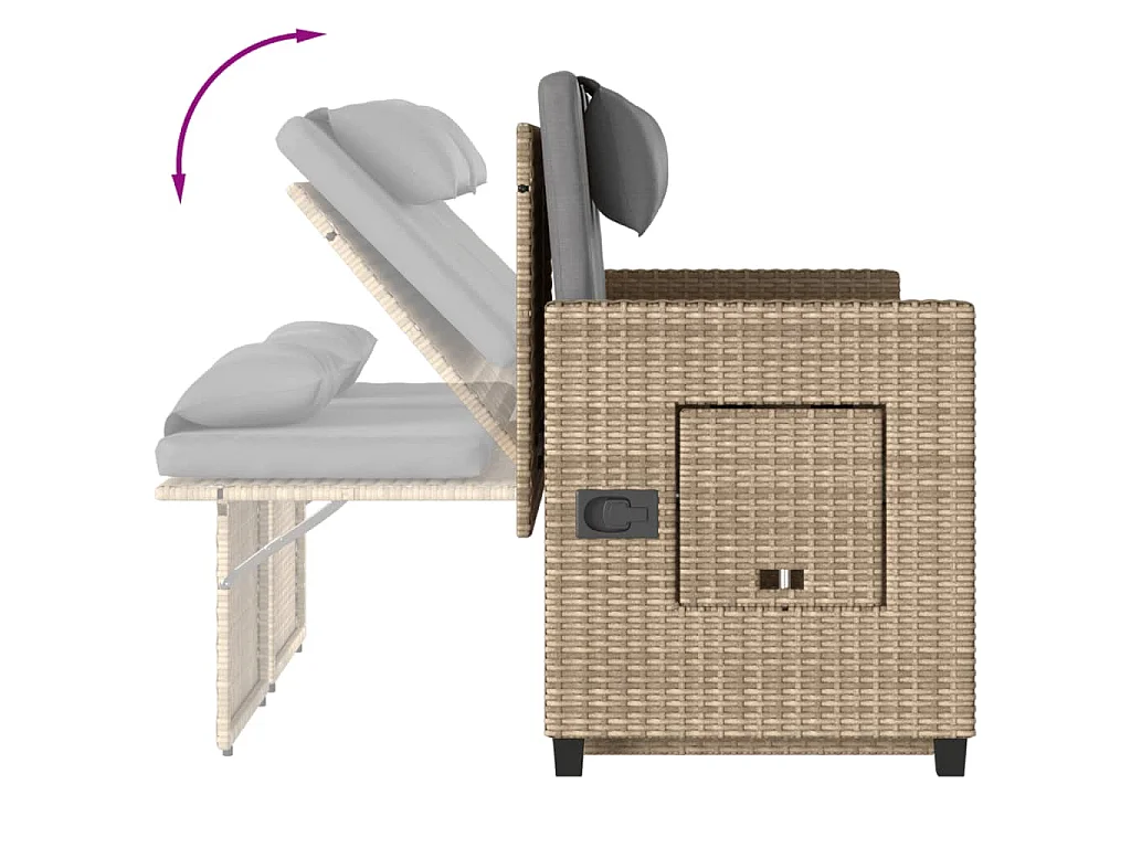 Panca Reclinabile da Giardino con Cuscini Beige in Polyrattan