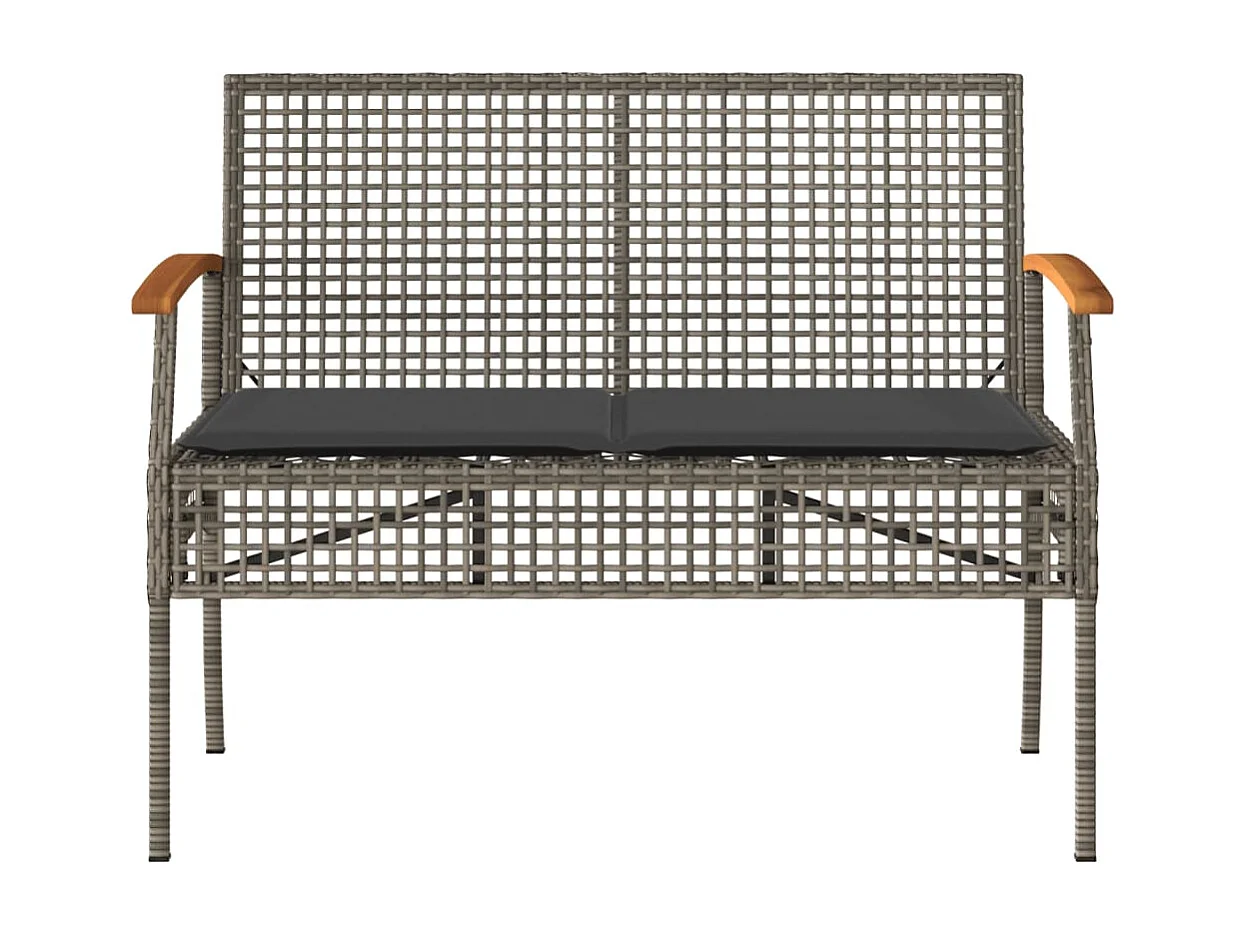 Gartenbank mit Kissen Grau Poly Rattan Akazienholz