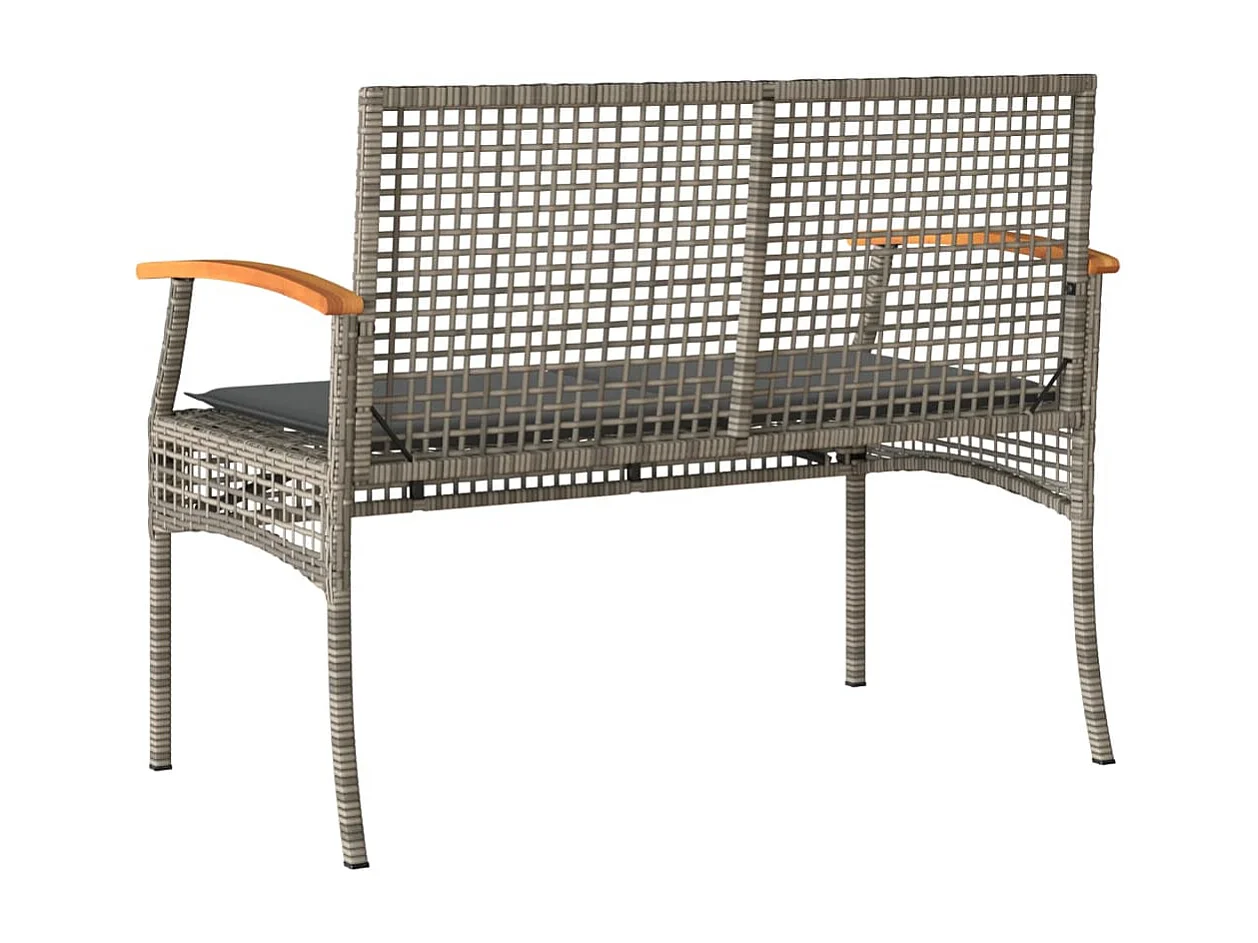 Gartenbank mit Kissen Grau Poly Rattan Akazienholz