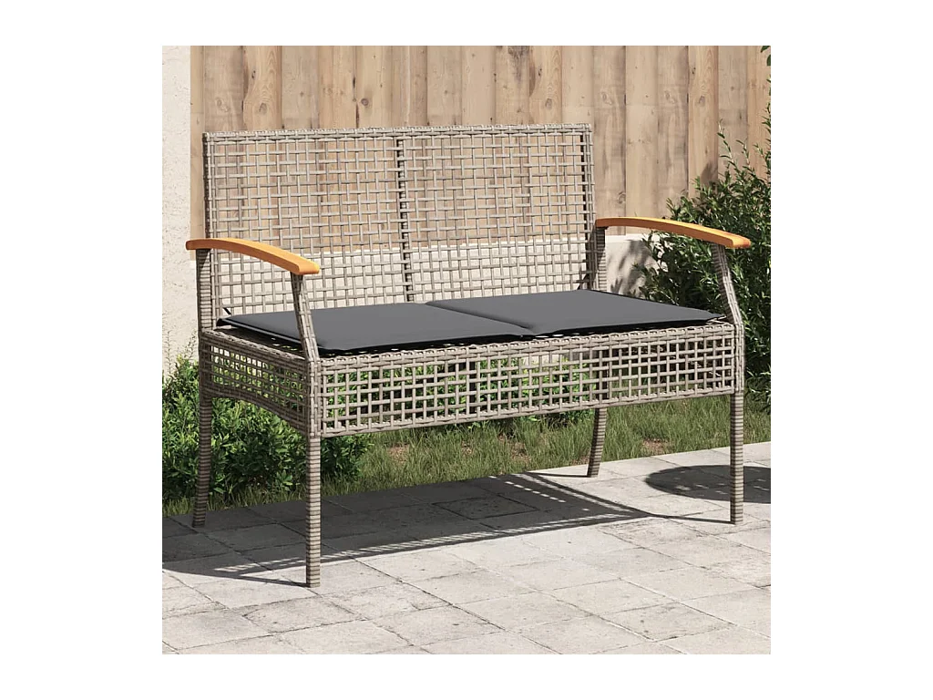 Tuinbank met kussen poly rattan en acaciahout grijs