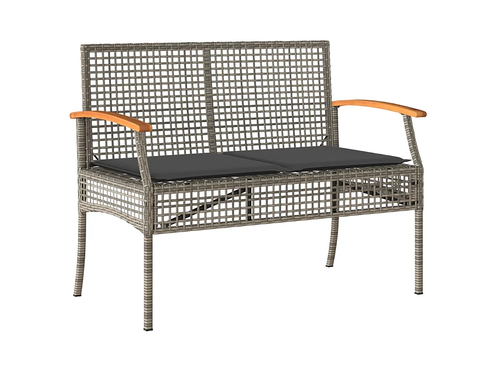 Gartenbank mit Kissen Grau Poly Rattan Akazienholz