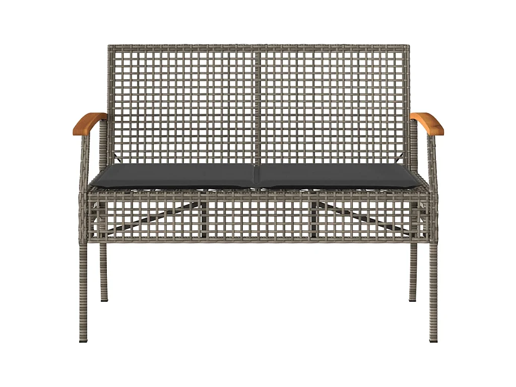 Gartenbank mit Kissen Grau Poly Rattan Akazienholz