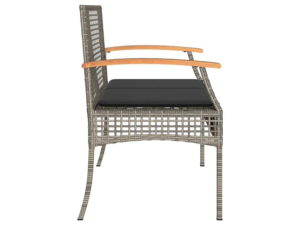 Gartenbank mit Kissen Grau Poly Rattan Akazienholz