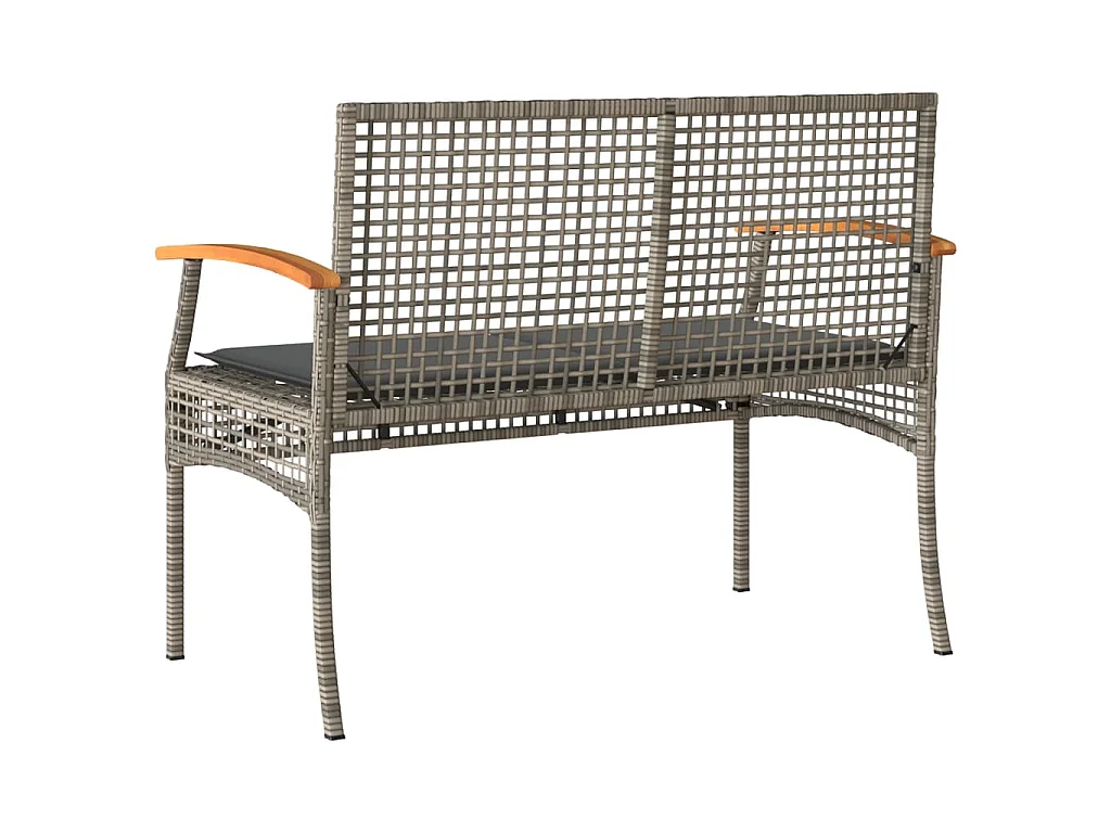 Gartenbank mit Kissen Grau Poly Rattan Akazienholz