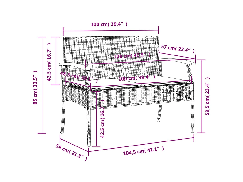 Gartenbank mit Kissen Grau Poly Rattan Akazienholz