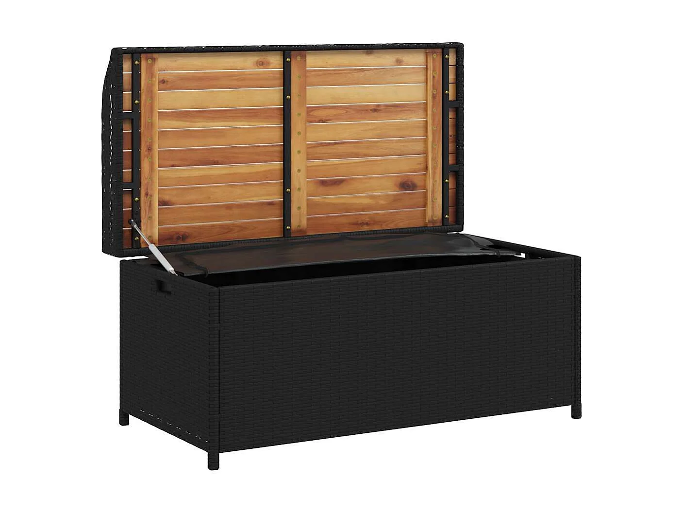 Banc de rangement noir résine tressée et bois d'acacia