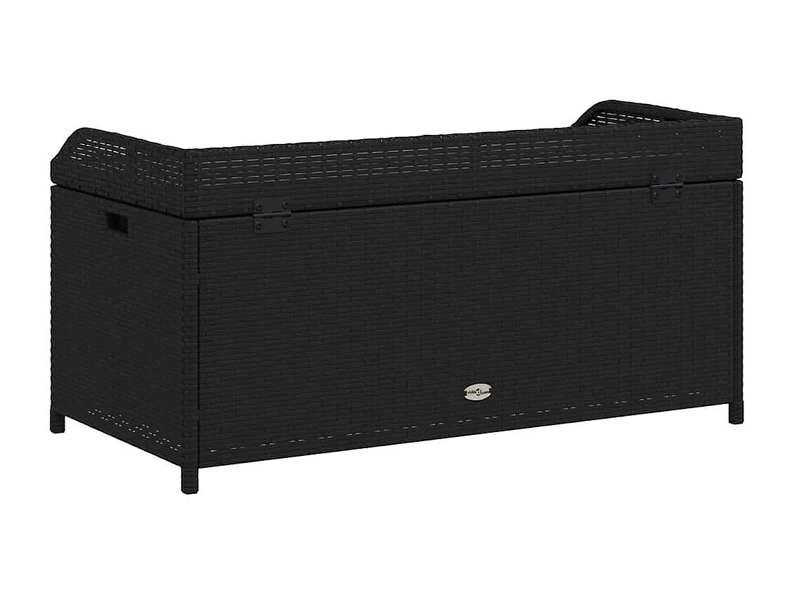 Banc de rangement noir résine tressée et bois d'acacia