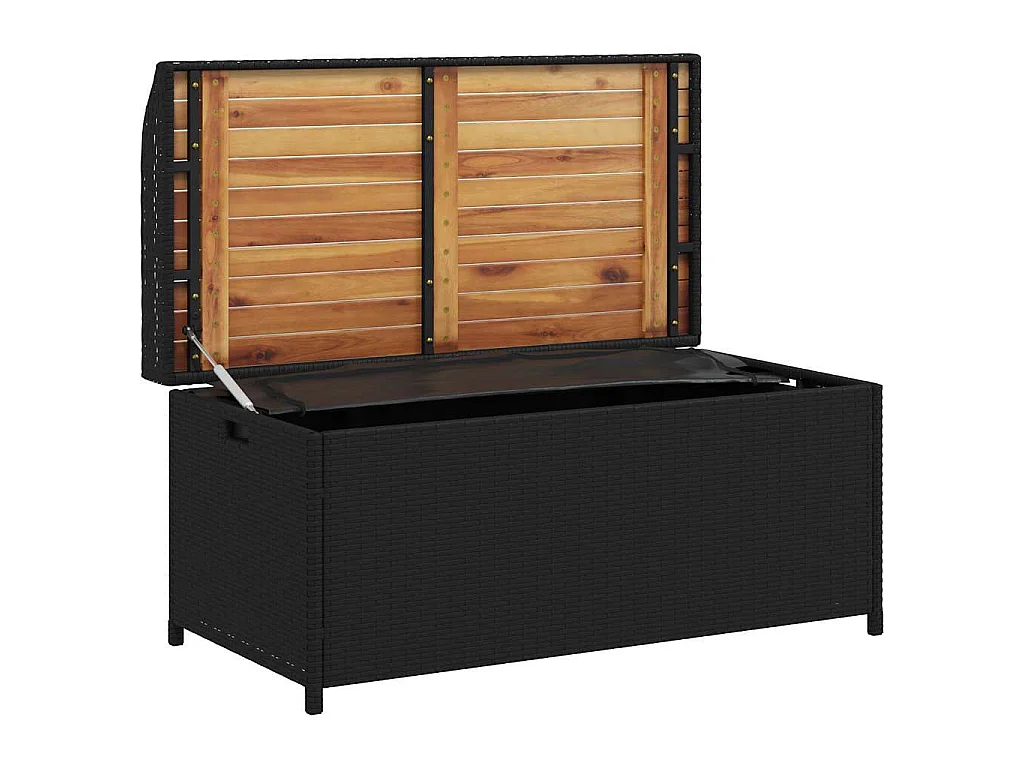 Banco con almacenaje madera acacia ratán PE negro 100x50x52 cm
