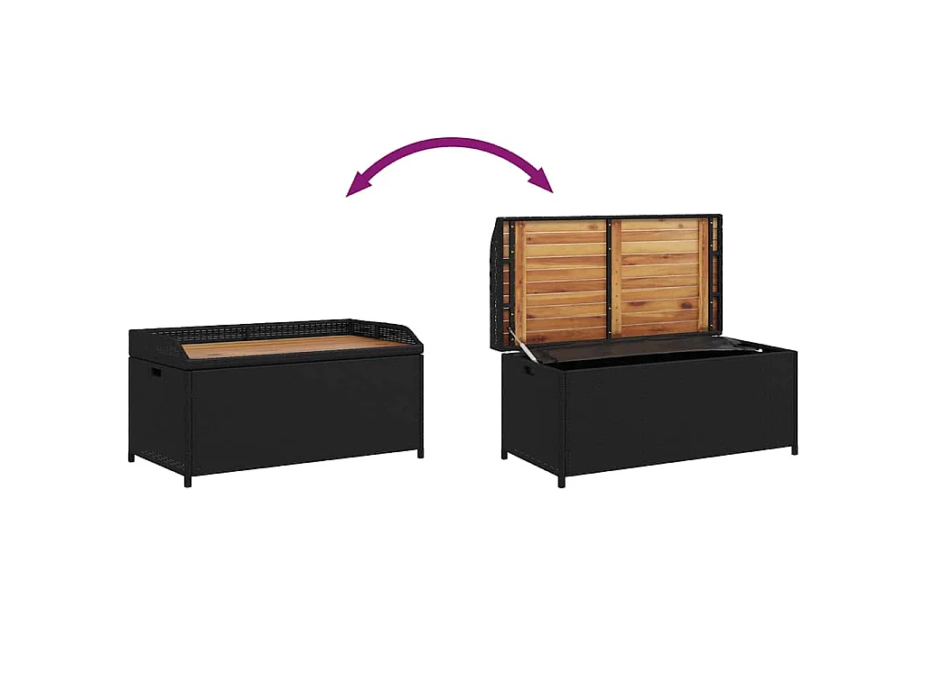 Banco con almacenaje madera acacia ratán PE negro 100x50x52 cm