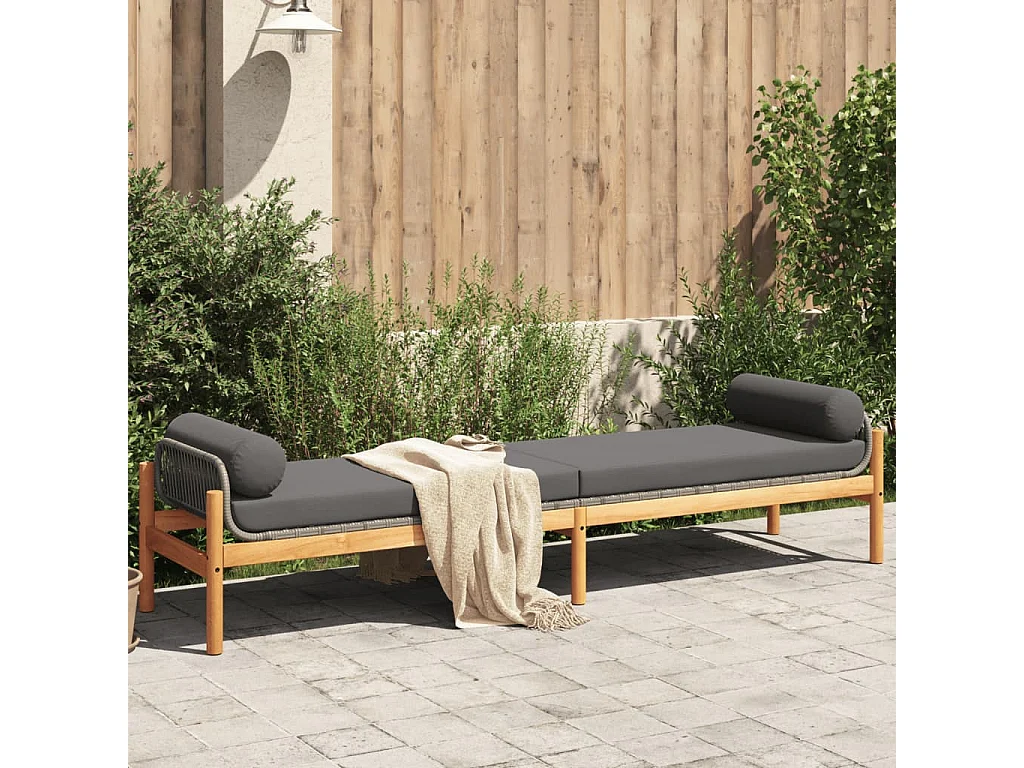 Banco de jardim com almofadão acácia e vime PE cinzento