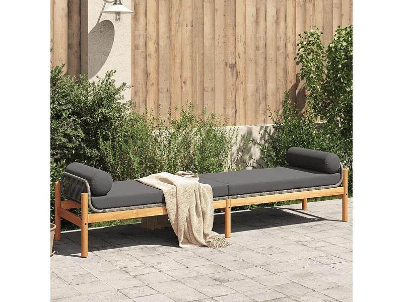 Tuinbank met kussen poly rattan acacia grijs