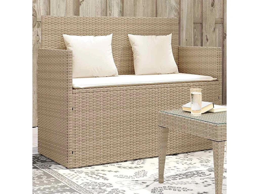 Tuinbank met kussens poly rattan beige