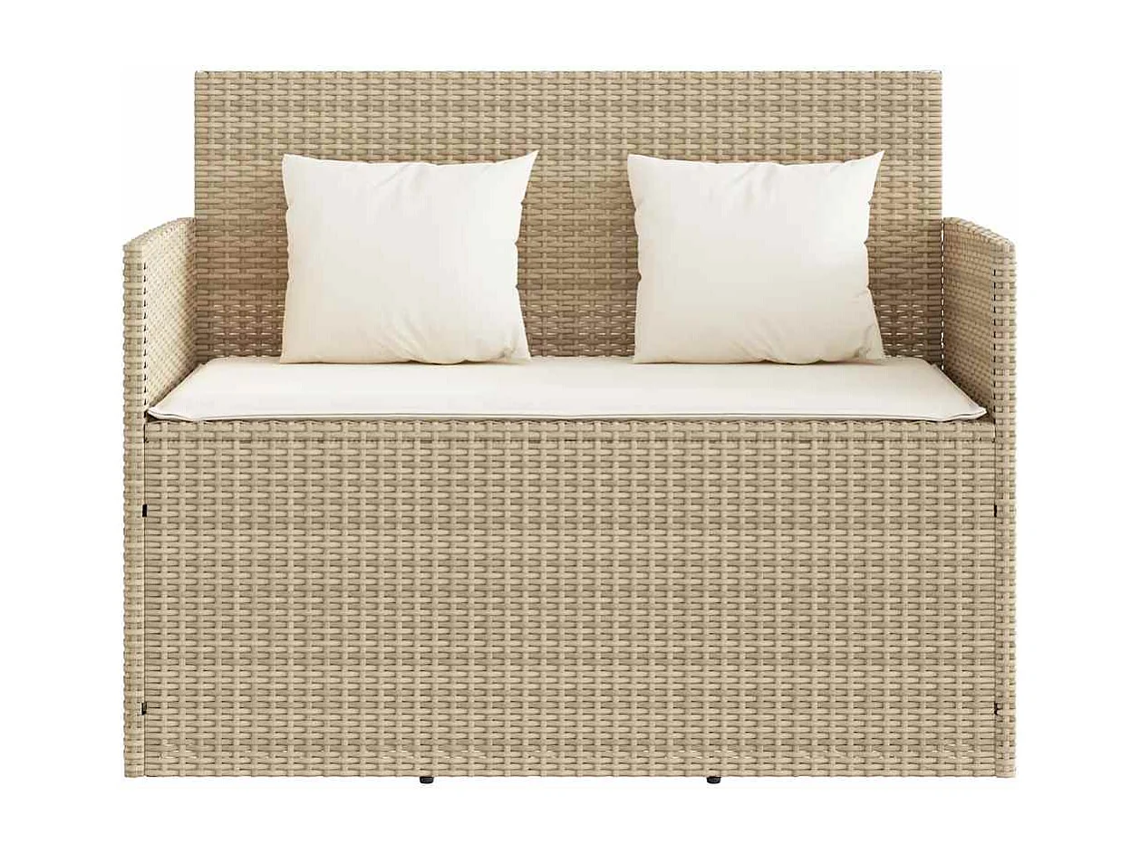 Tuinbank met kussens poly rattan beige