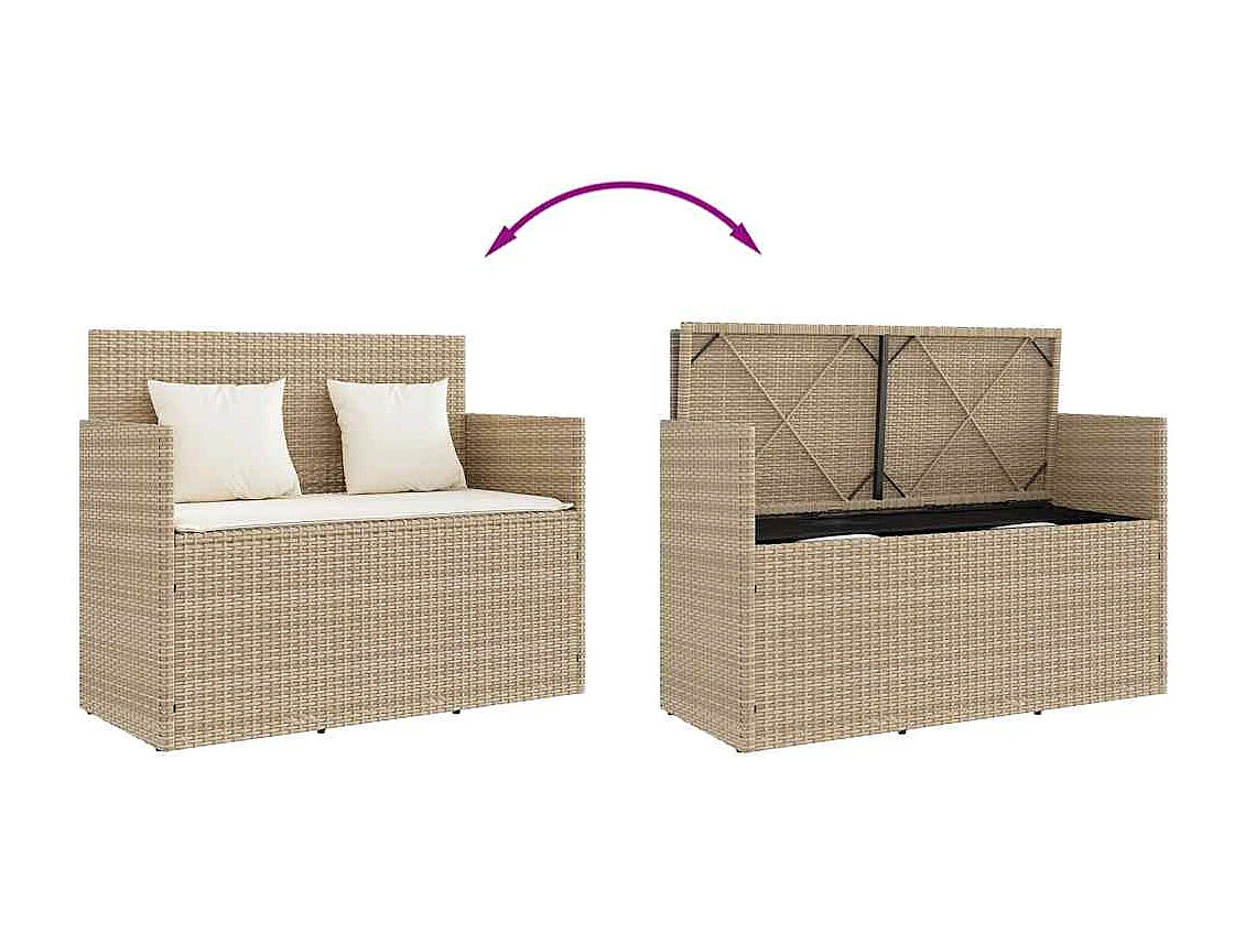 Tuinbank met kussens poly rattan beige