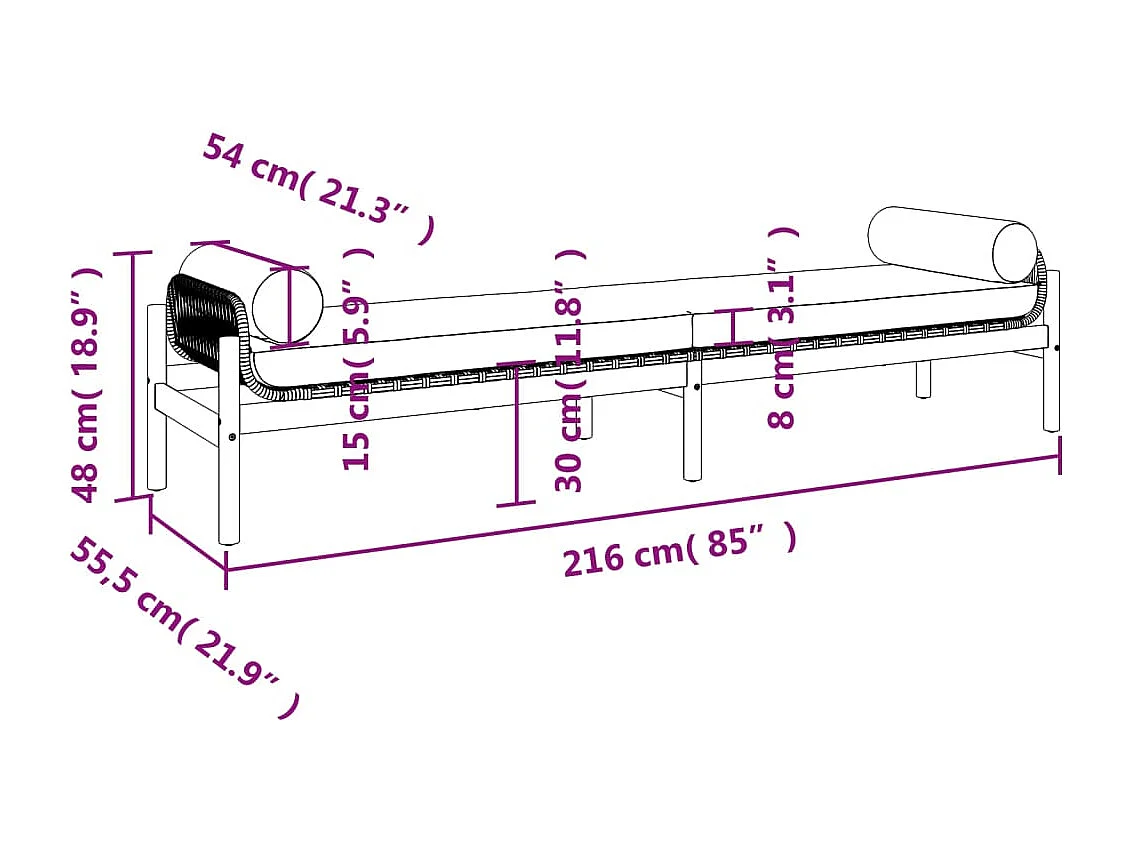 Tuinbank met kussen poly rattan acacia beige