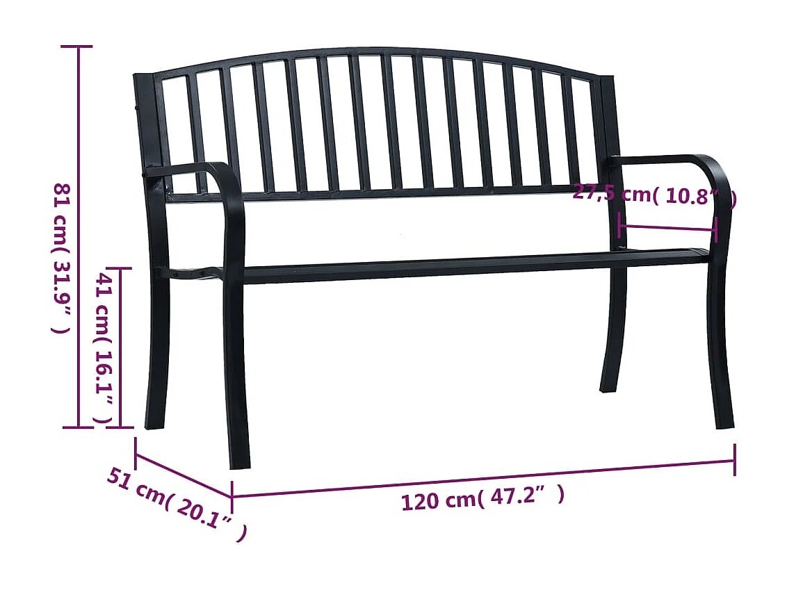 Banco de jardim 120 cm aço preto
