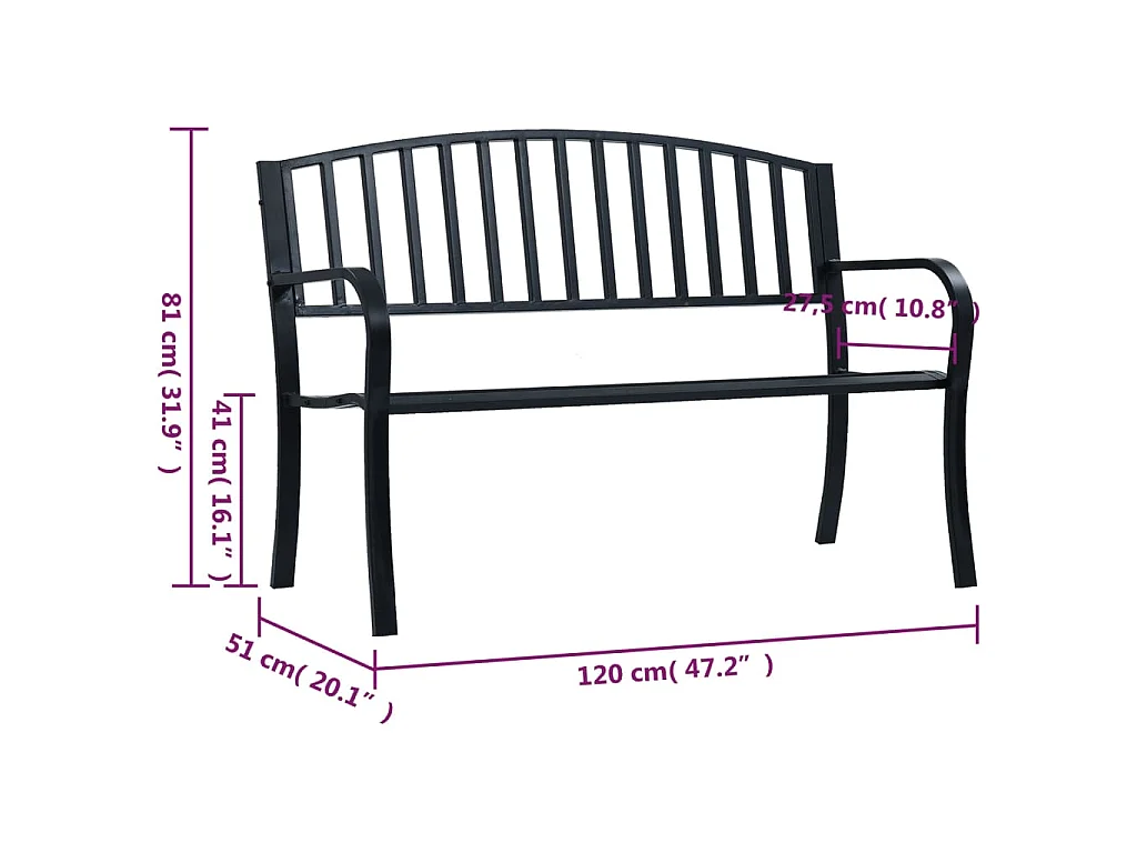 Banc de jardin Noir 120 cm Acier