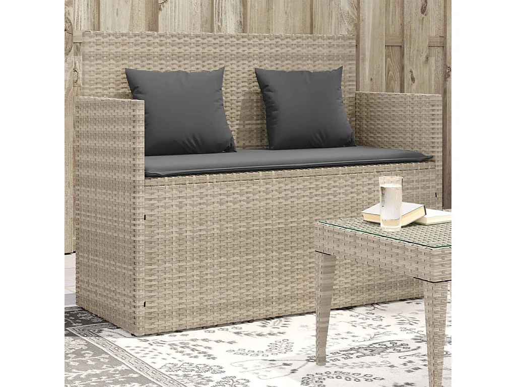 Panca da Giardino con Cuscini Grigio Chiaro in Polyrattan