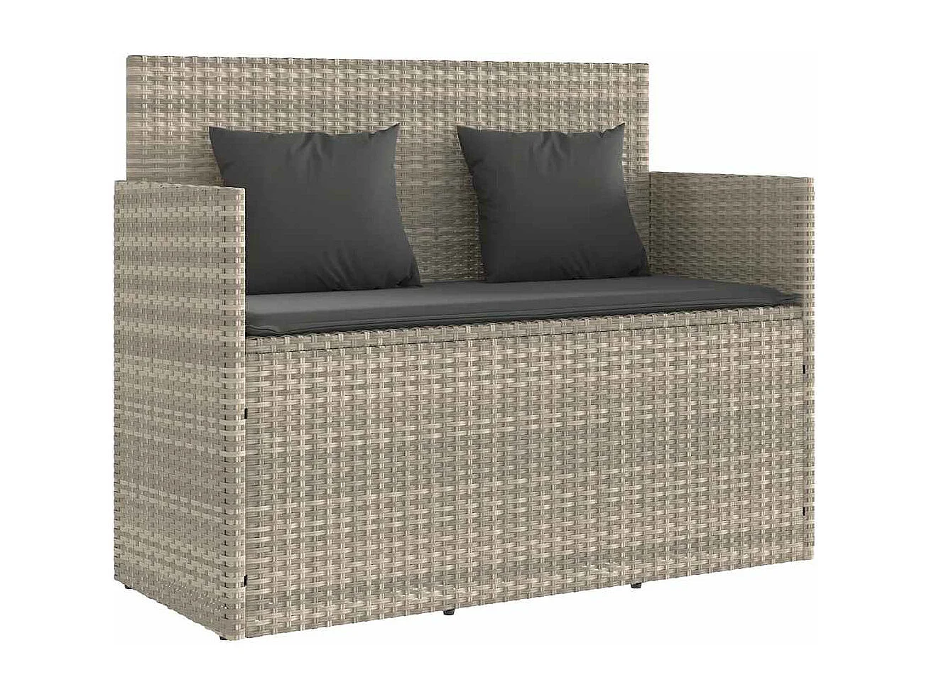 Tuinbank met kussens poly rattan lichtgrijs