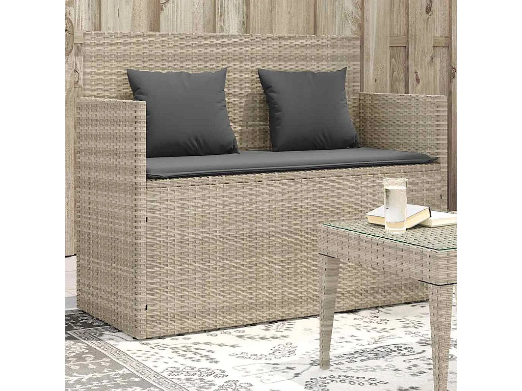 Tuinbank met kussens poly rattan lichtgrijs